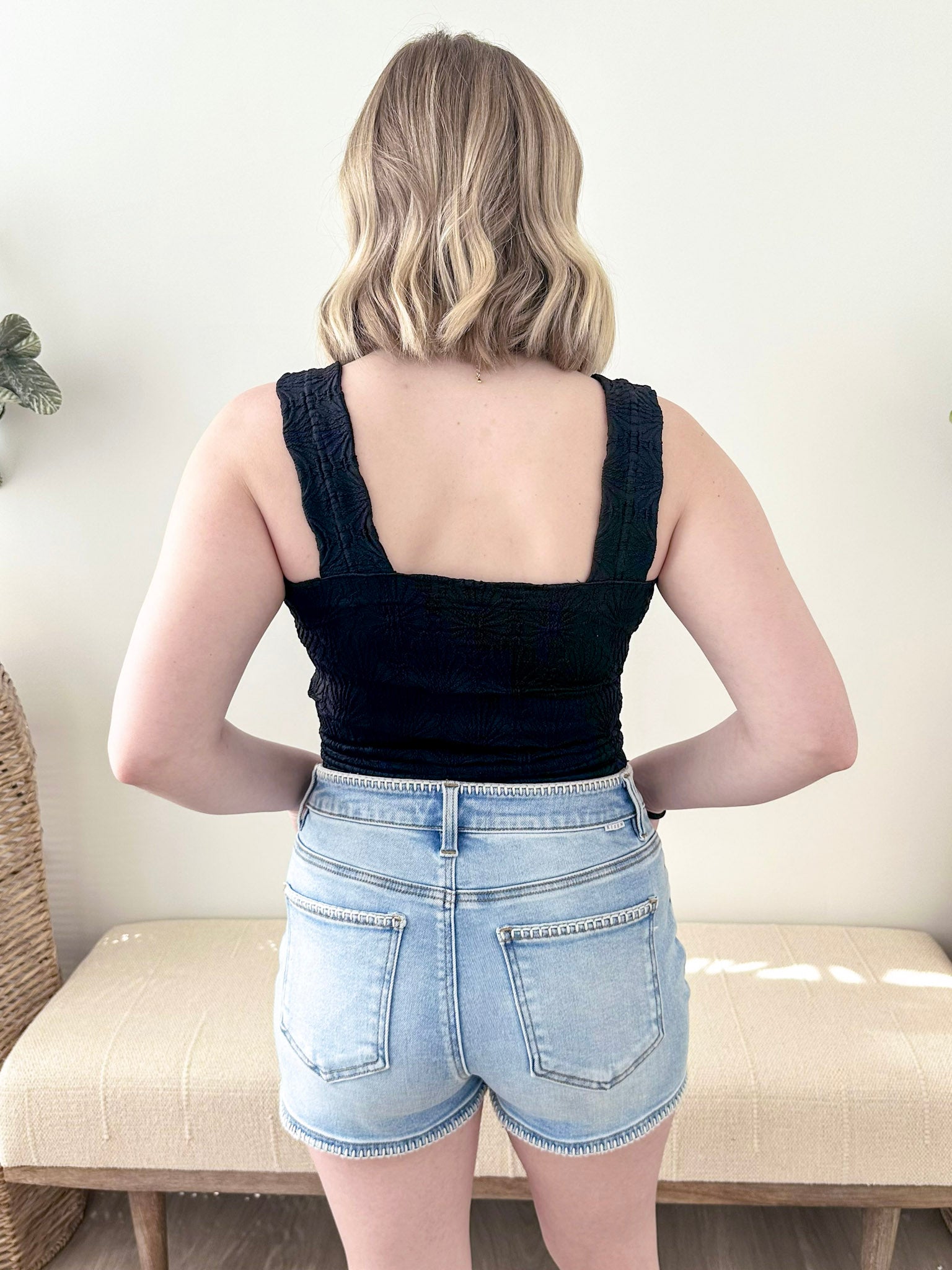 Nikibiki Lace Textured Square Neck Tank Top - The Nines