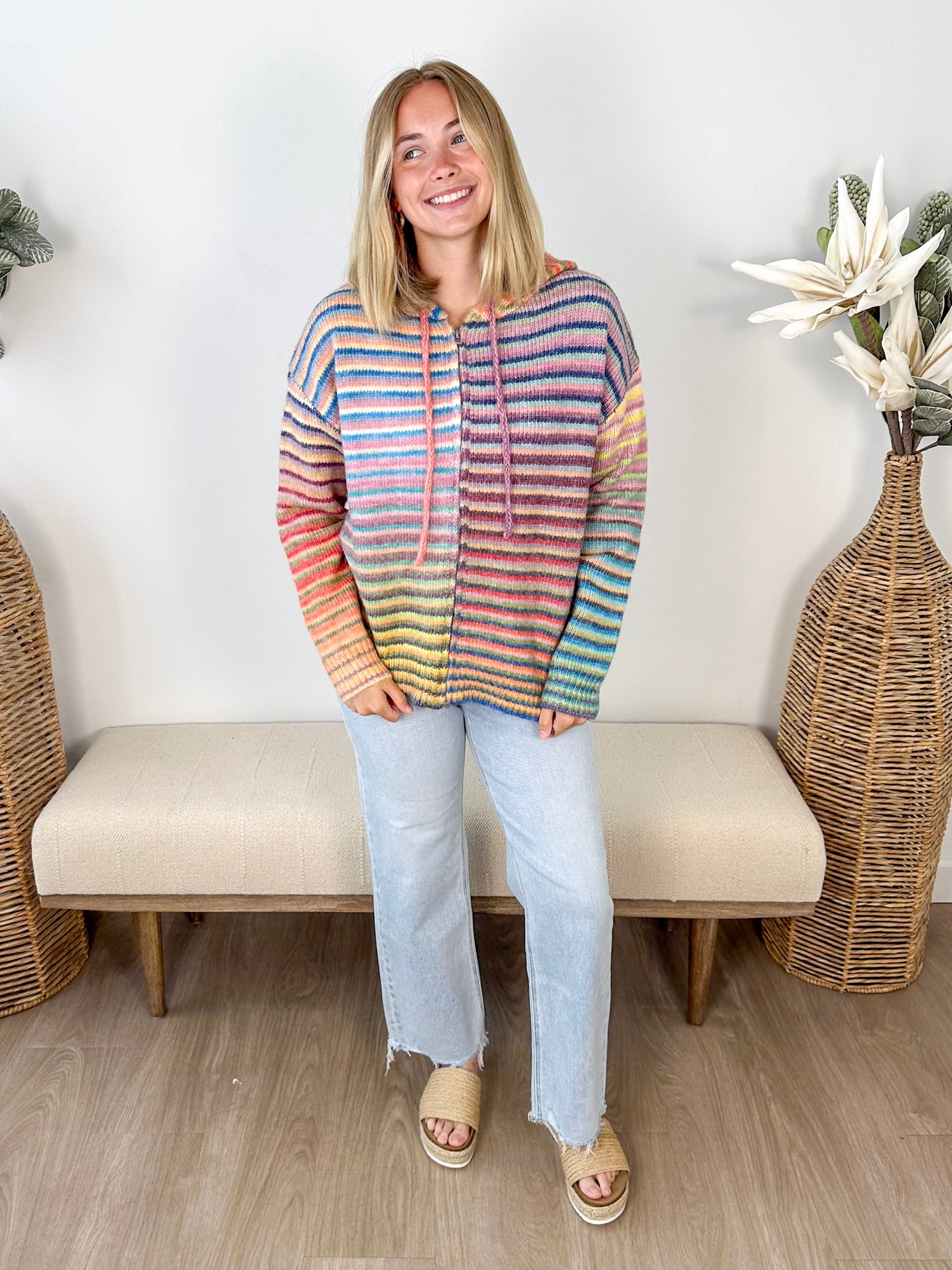 Multi Stripe Zip Sweater Hoodie - The Nines