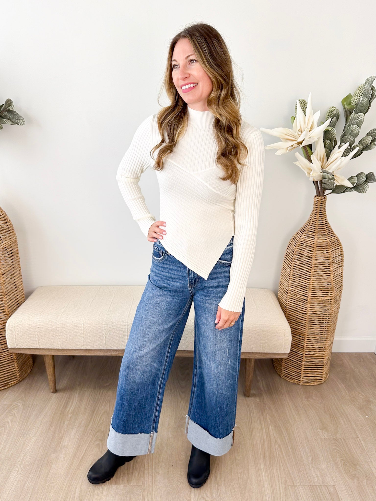 Asymmetrical Mock Neck Top - The Nines