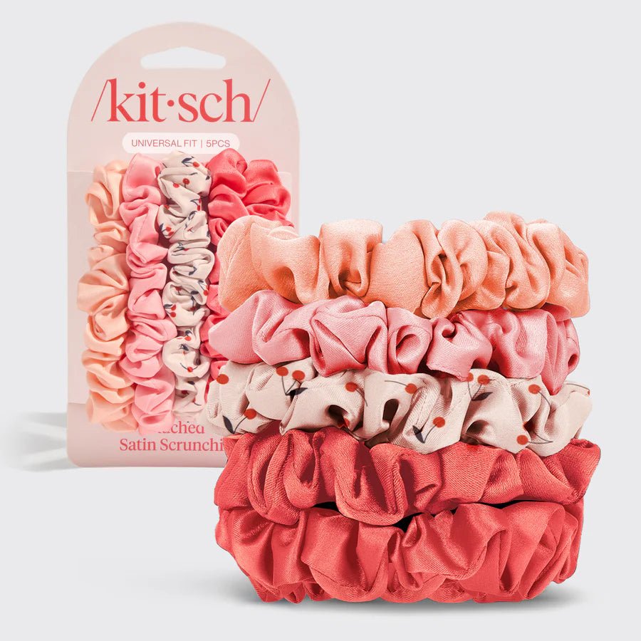 Cherry Blossom Ruched Satin Scrunchies 5 Piece Set - The Nines
