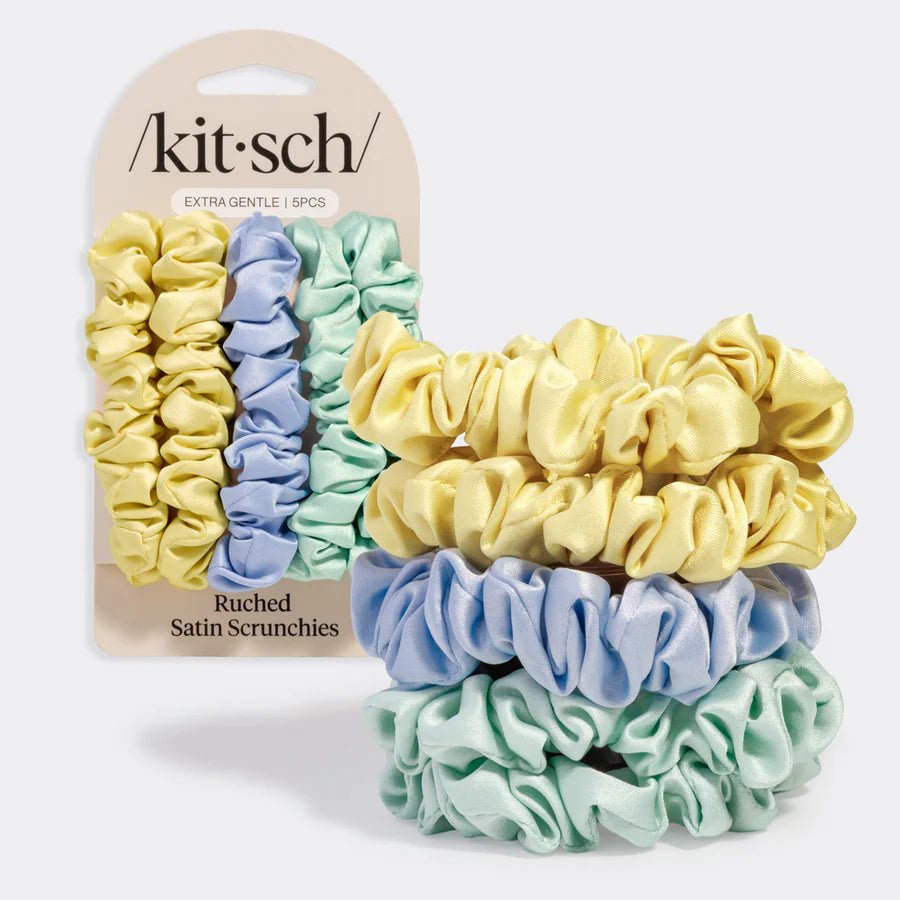 Coastal Cottage Multi-color Ruched Satin Scrunchies - The Nines