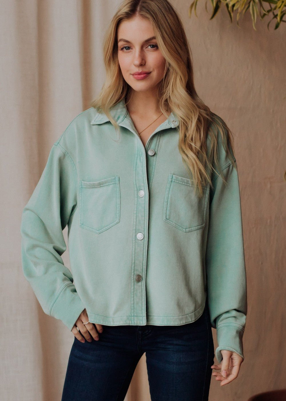 Mint Cropped Washed Jacket - The Nines