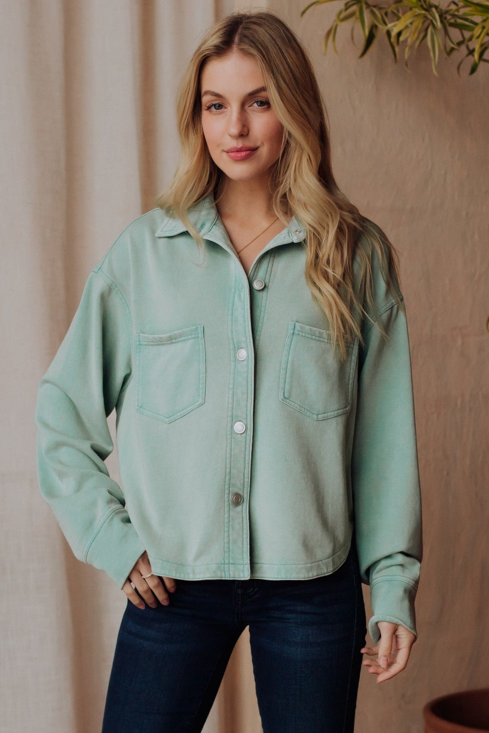 Mint Cropped Washed Jacket - The Nines