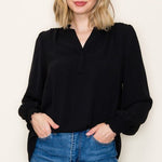 Split Neck Smocked Sleeve Top - 3 Colors! - The Nines