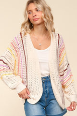 Dolman Open Knit Coral Stripe Cardigan