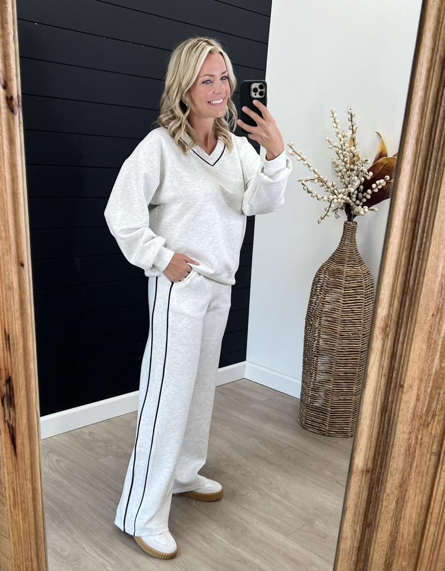 Scuba Straight Light Heather Gray Pant With Piping - The Nines