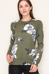 Dark Olive Floral Pullover