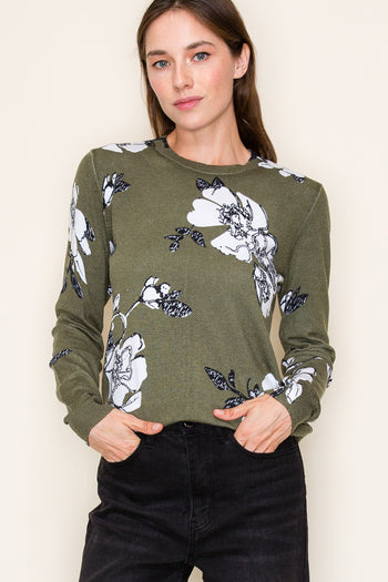 Dark Olive Floral Pullover