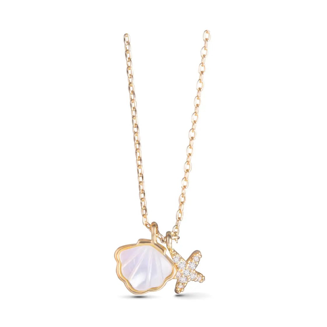 Mother of Pearl Seashell and Cz Starfish Necklace - Gold - The Nines