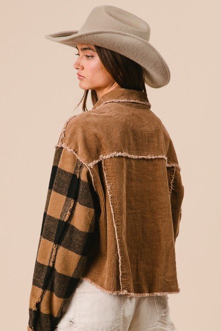 Camel Plaid Sleeve Jacket - The Nines
