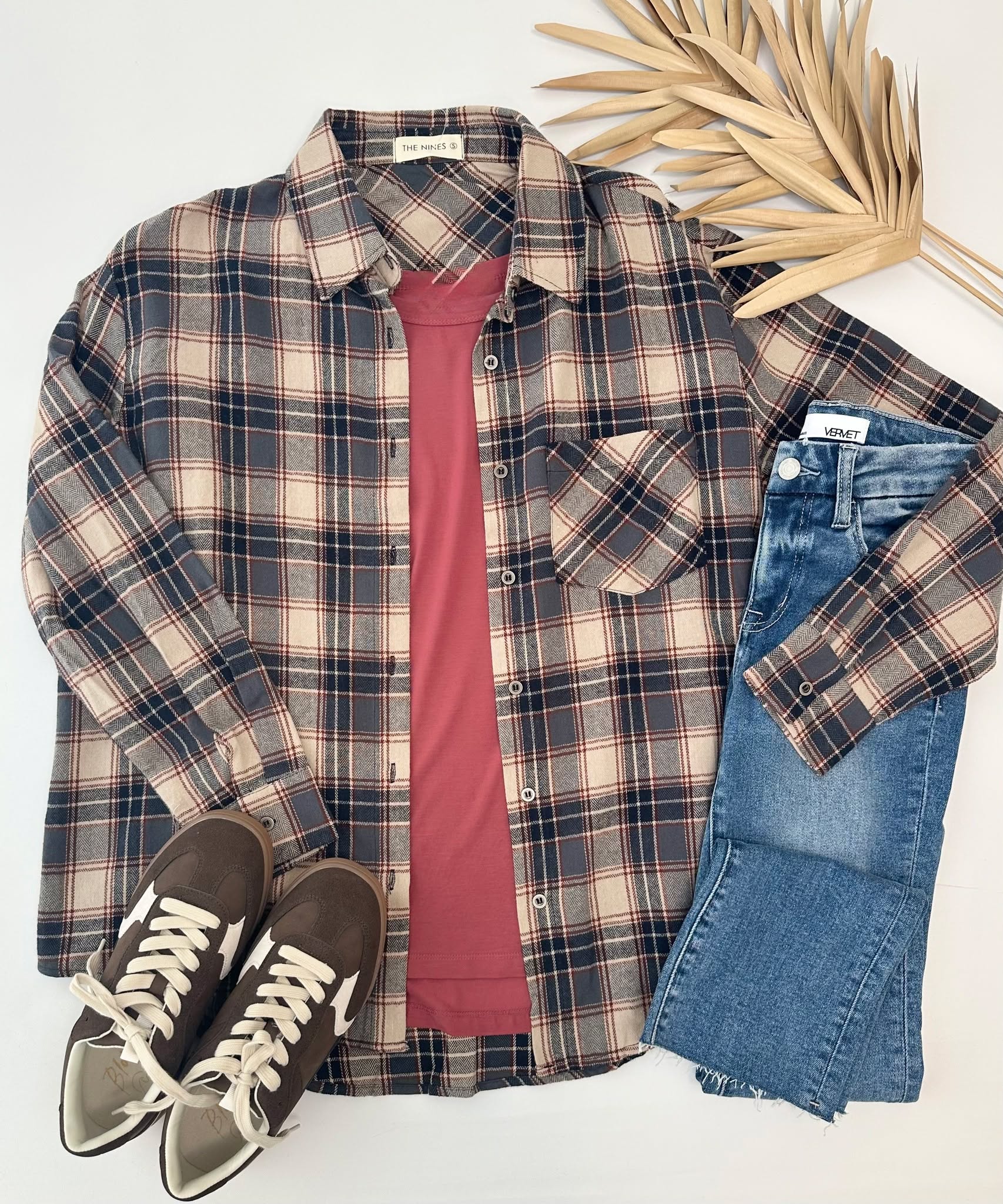 Navy & Brown Plaid Button Up - The Nines