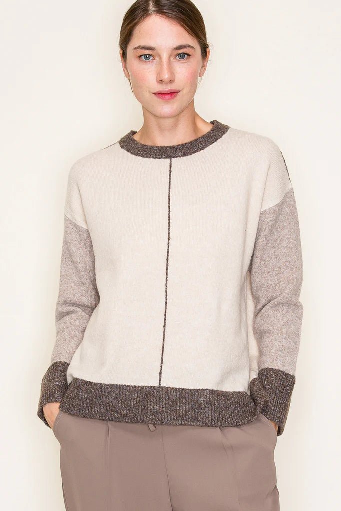 Colorblock Line Contrast Sweater - The Nines