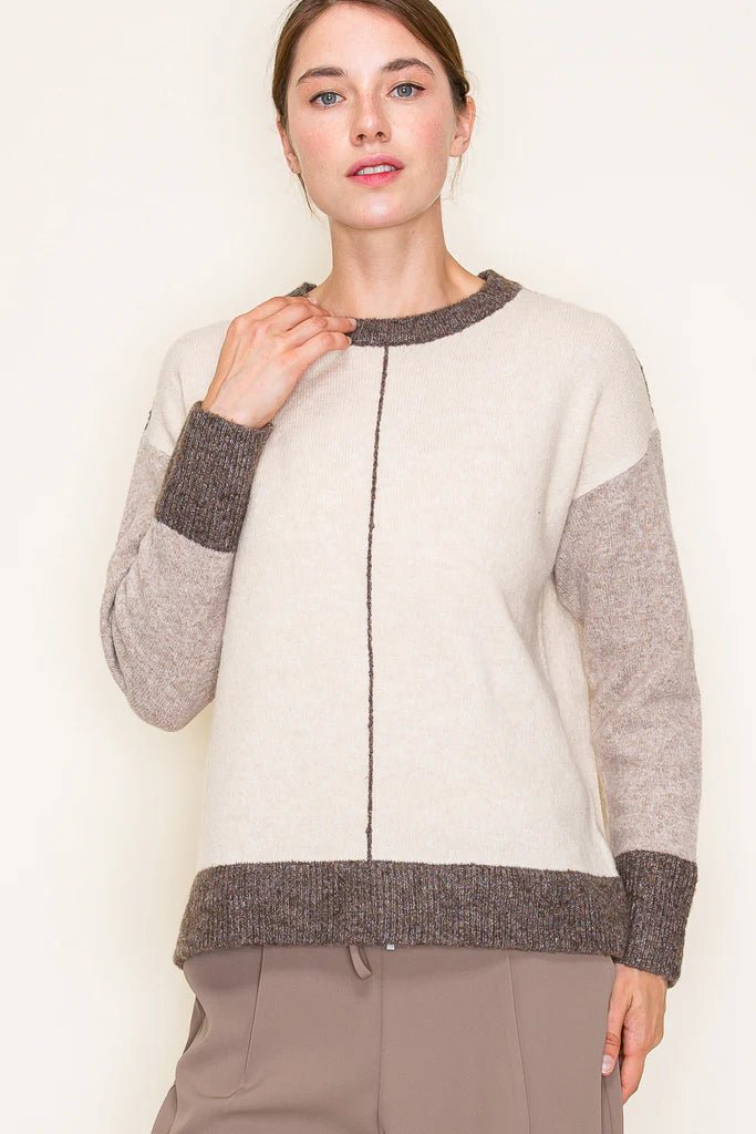 Colorblock Line Contrast Sweater - The Nines