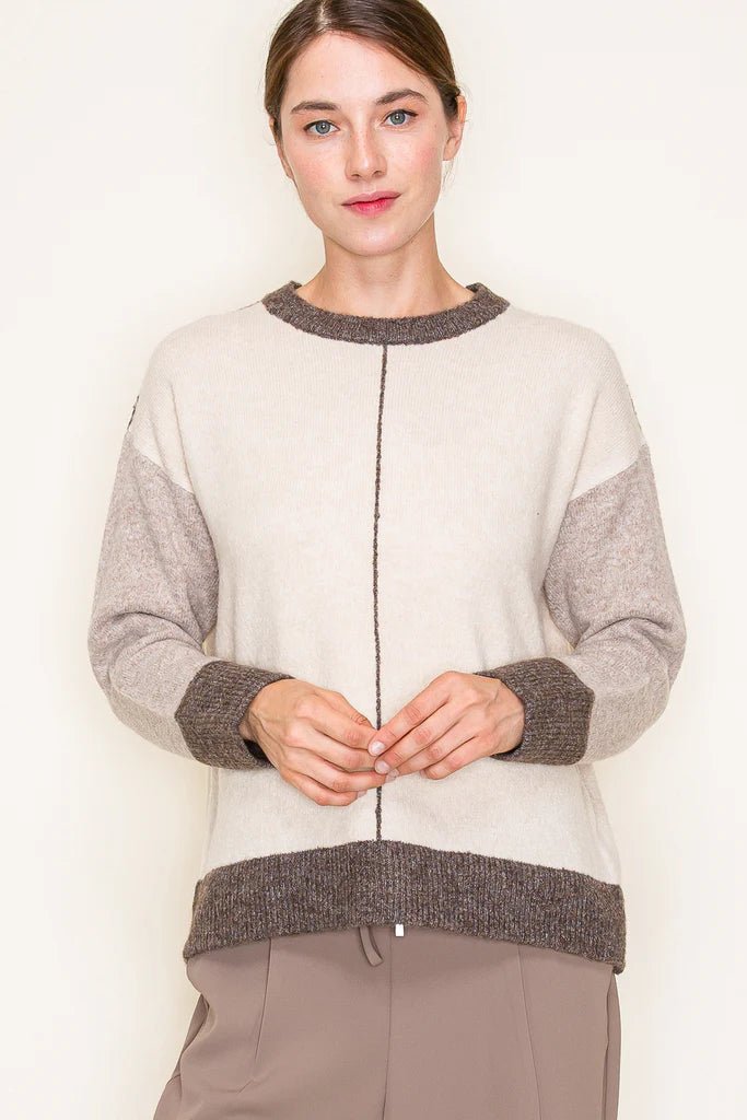 Colorblock Line Contrast Sweater - The Nines