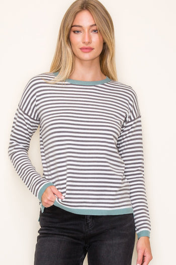 Striped Contrast Detail Pullovers - 2 Colors!