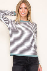 Striped Contrast Detail Pullovers - 2 Colors!