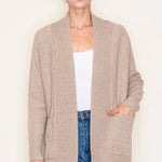 Basic Taupe Ribbed Edge Pocket Cardigan - The Nines