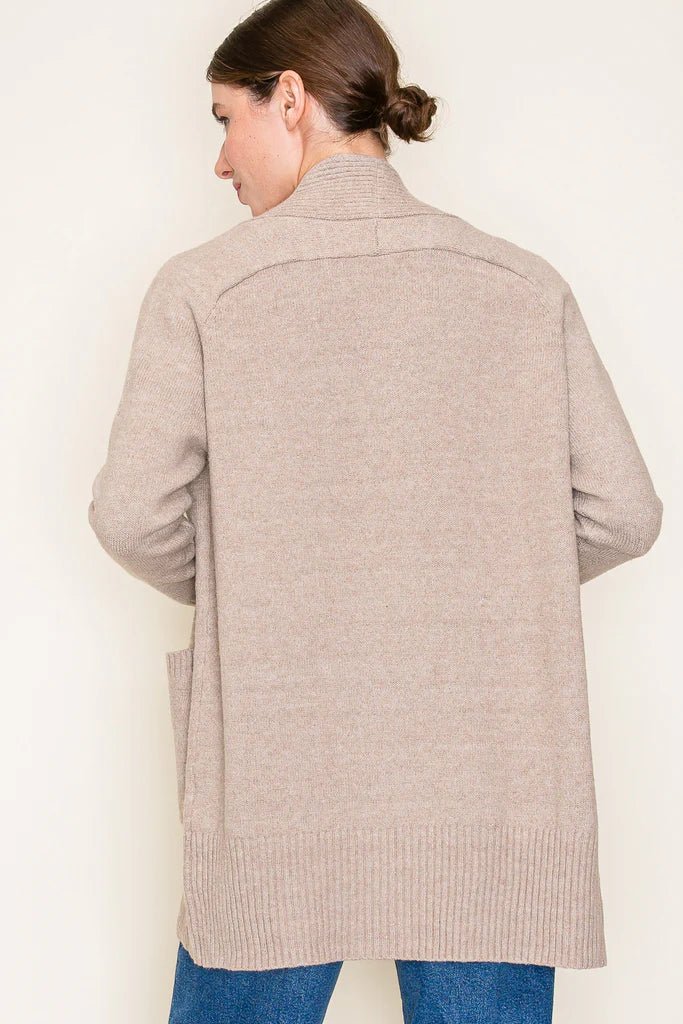 Basic Taupe Ribbed Edge Pocket Cardigan - The Nines