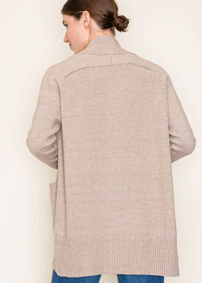 Basic Taupe Ribbed Edge Pocket Cardigan - The Nines
