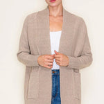 Basic Taupe Ribbed Edge Pocket Cardigan - The Nines