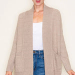 Basic Taupe Ribbed Edge Pocket Cardigan - The Nines