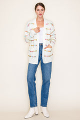 Ivory Multicolor Stitched Cardigan