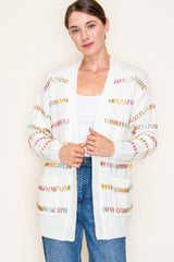 Ivory Multicolor Stitched Cardigan