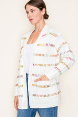 Ivory Multicolor Stitched Cardigan