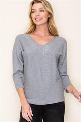 Gray Rhinestone Dolman 3/4 Sleeve Top