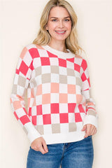 Coral Checked Sweater