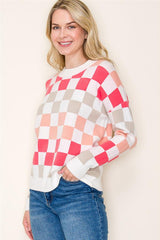 Coral Checked Sweater