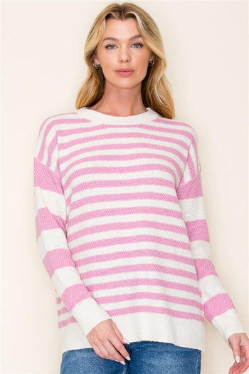 Pink & Ivory Striped Pullover