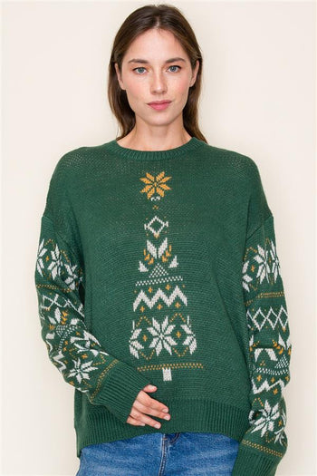 Green Faire Isle Tree Sweater