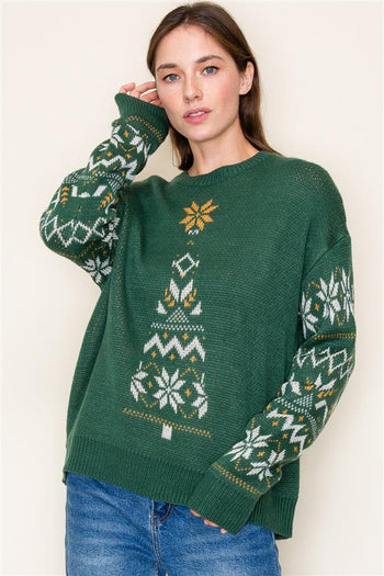 Green Faire Isle Tree Sweater