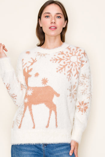 Fluffy Reindeer Sweater - FINAL SALE