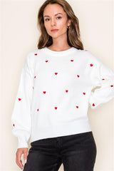 White Embroidered Heart Sweater