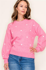 Pink Embroidered Heart Sweater