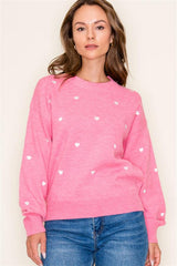 Pink Embroidered Heart Sweater