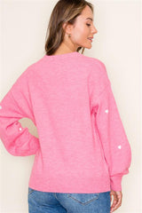 Pink Embroidered Heart Sweater