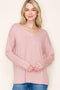 Rose Ribbed Vneck Pullover