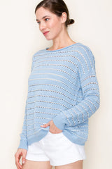 Light Blue & White Open Knit Pullover