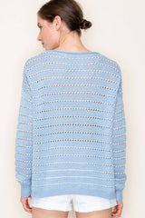 Light Blue & White Open Knit Pullover