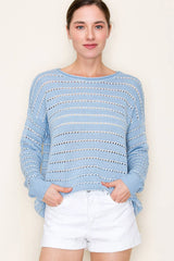 Light Blue & White Open Knit Pullover