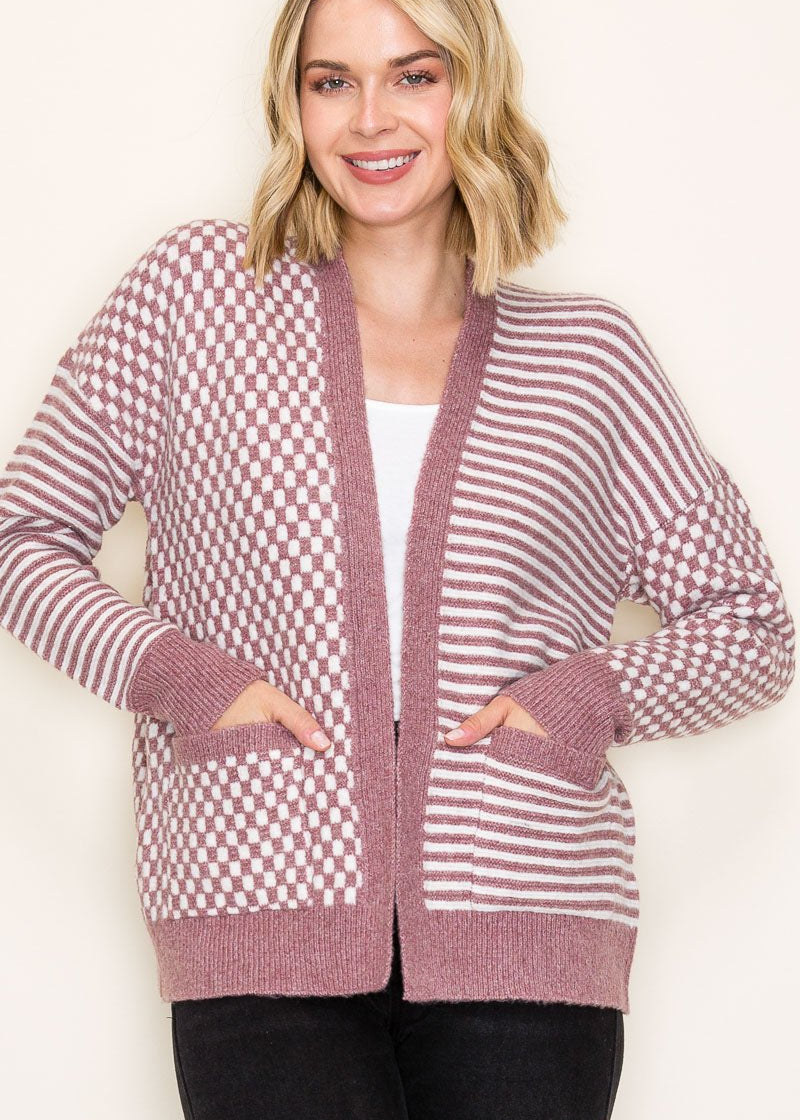 Dark Lavender Checked & Stripes Cardigan - The Nines