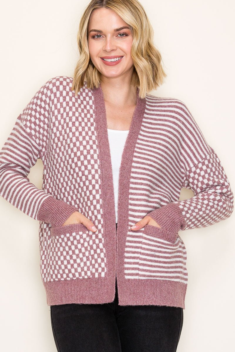 Dark Lavender Checked & Stripes Cardigan - The Nines