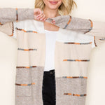 Taupe Stitched Colorblock Cardigan - The Nines
