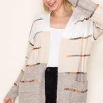 Taupe Stitched Colorblock Cardigan - The Nines