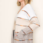 Taupe Stitched Colorblock Cardigan - The Nines