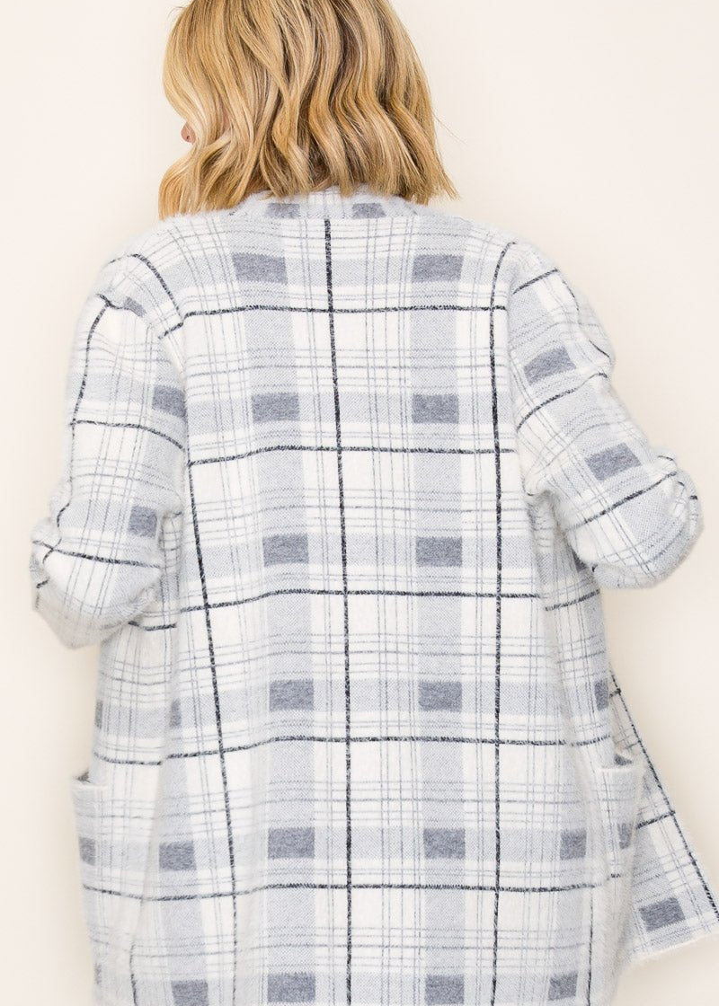 Gray & Ivory Soft Plaid Cardigan - The Nines
