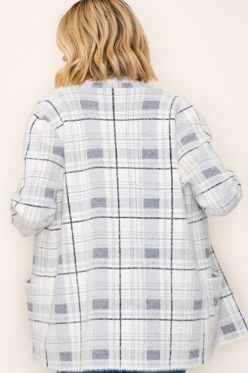 Gray & Ivory Soft Plaid Cardigan - The Nines